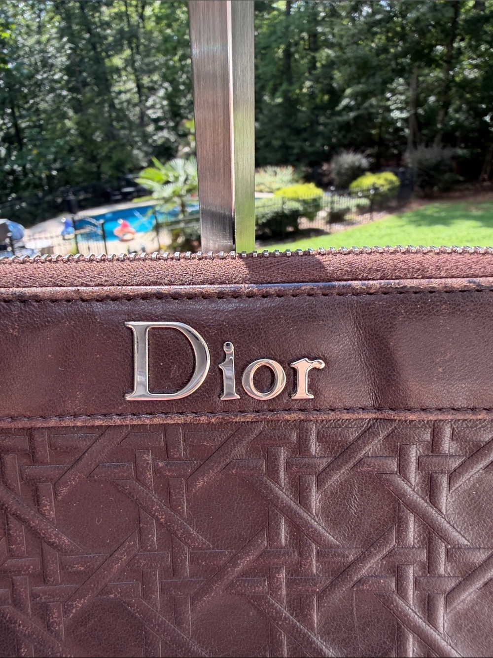 Dior  Authentic Dark Brown Embossed Leather zip -Around Wallet - Picture 2 of 16